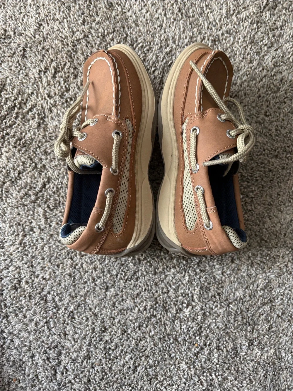 Sperry Kids Tan Leather Moccasin Boat Shoes with Beige Laces